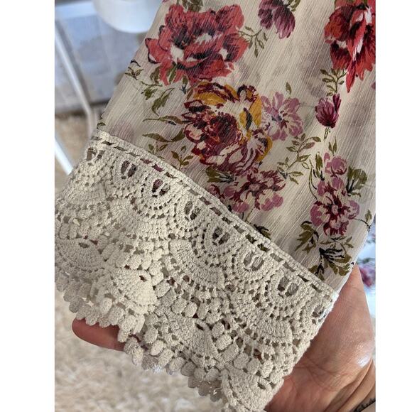 Jolt Womens Sz L Open Front Cream Floral Lace Trim Kimono, Cover Up Blouse #0169 - Picture 6 of 16